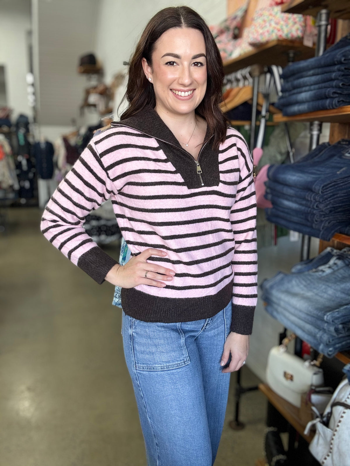 Dawn Knit - Pink & Brown Stripe