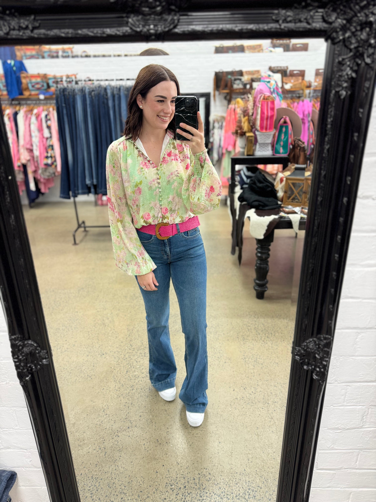 Bloom Top - Green & Pink Floral