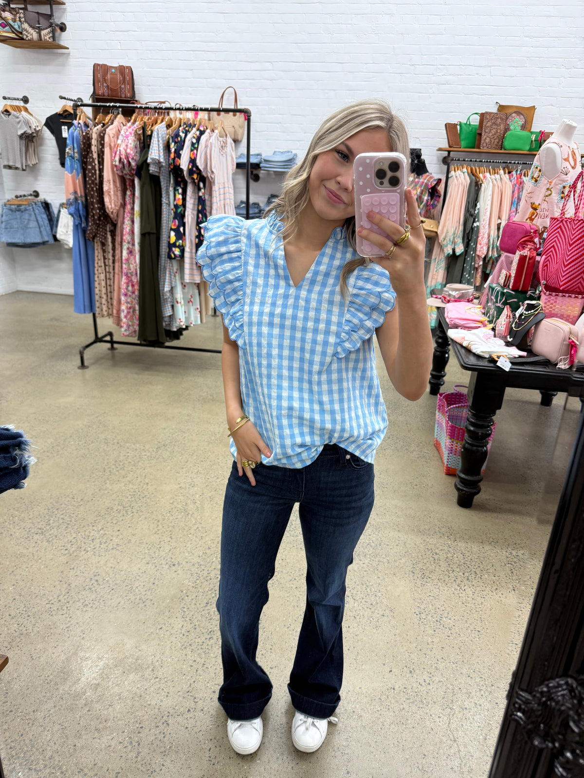 Linden Top - Blue Gingham