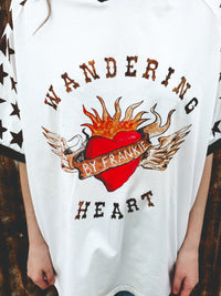 Wandering Heart Oversized Tee - White & Brown