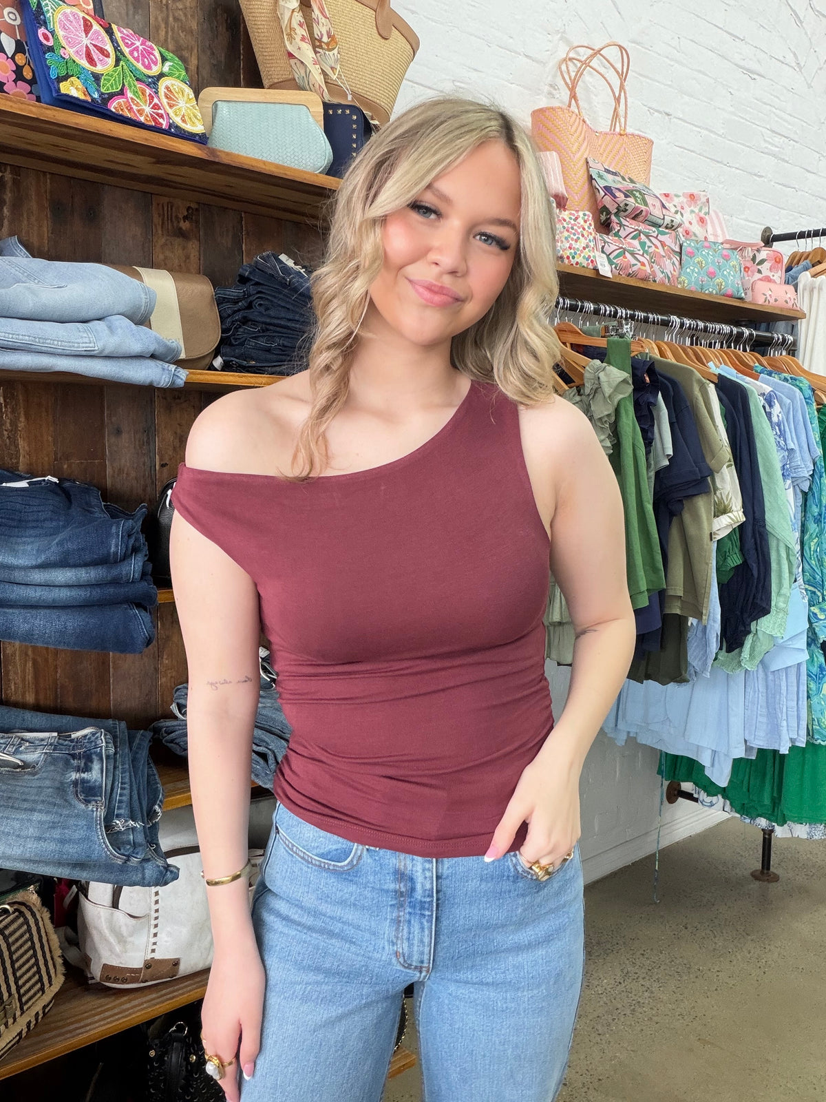 Kylie Off Shoulder Top - Burgundy