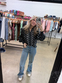 Lena Top - Black with White Polka Dot