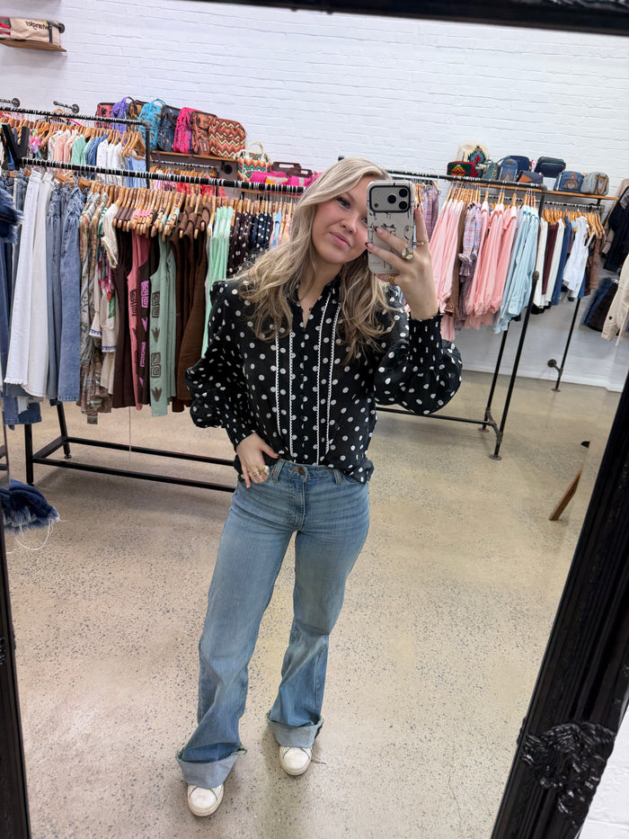 Lena Top - Black with White Polka Dot