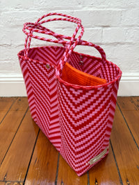 Recycled Plastic Medium Tote Bag - Red & Pink