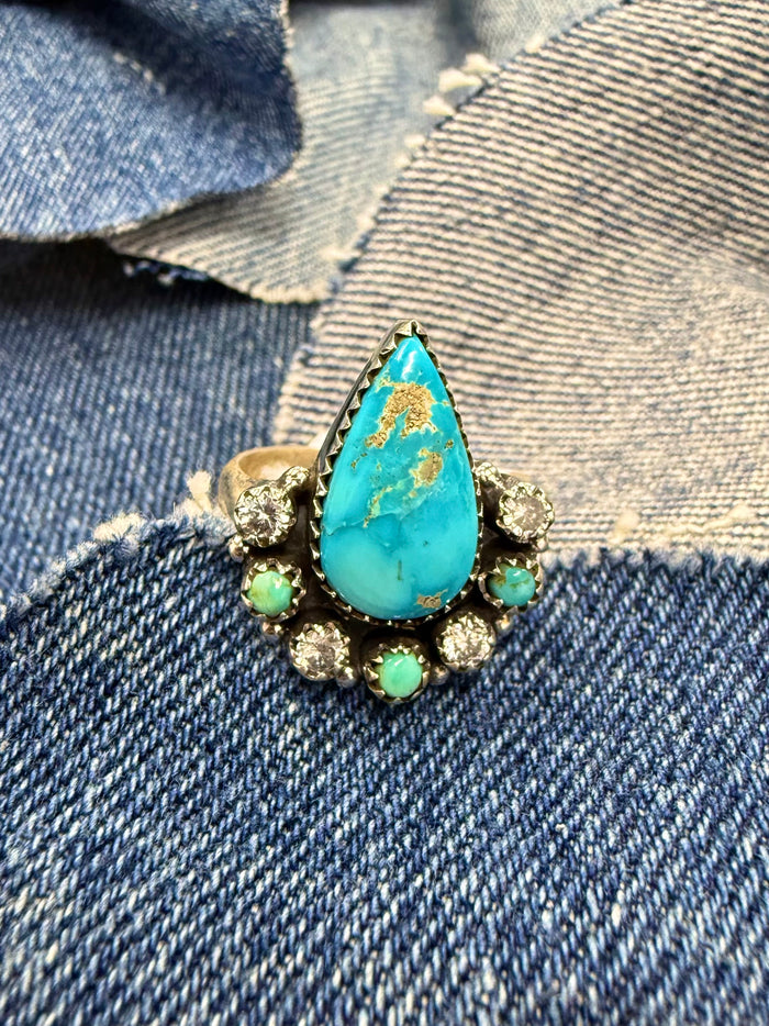 Janis Adjustable Ring - Silver Turquoise