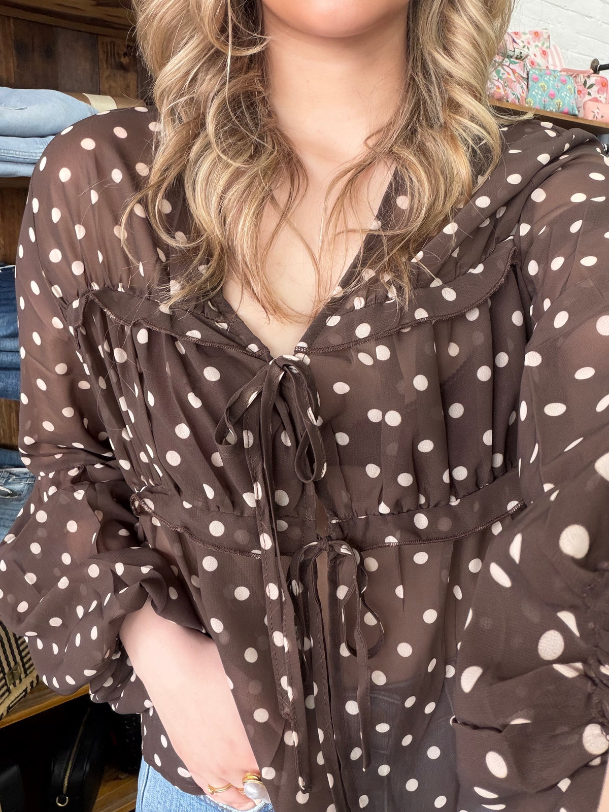 Romeo Top - Brown Polka Dot
