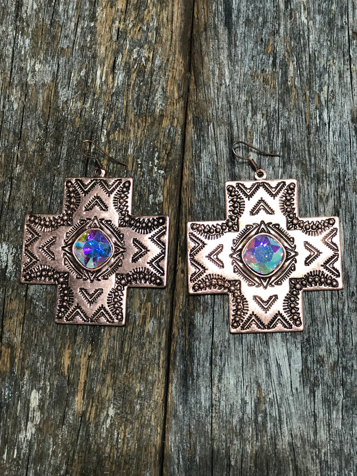 Western Earrings - Copper Cross Earring