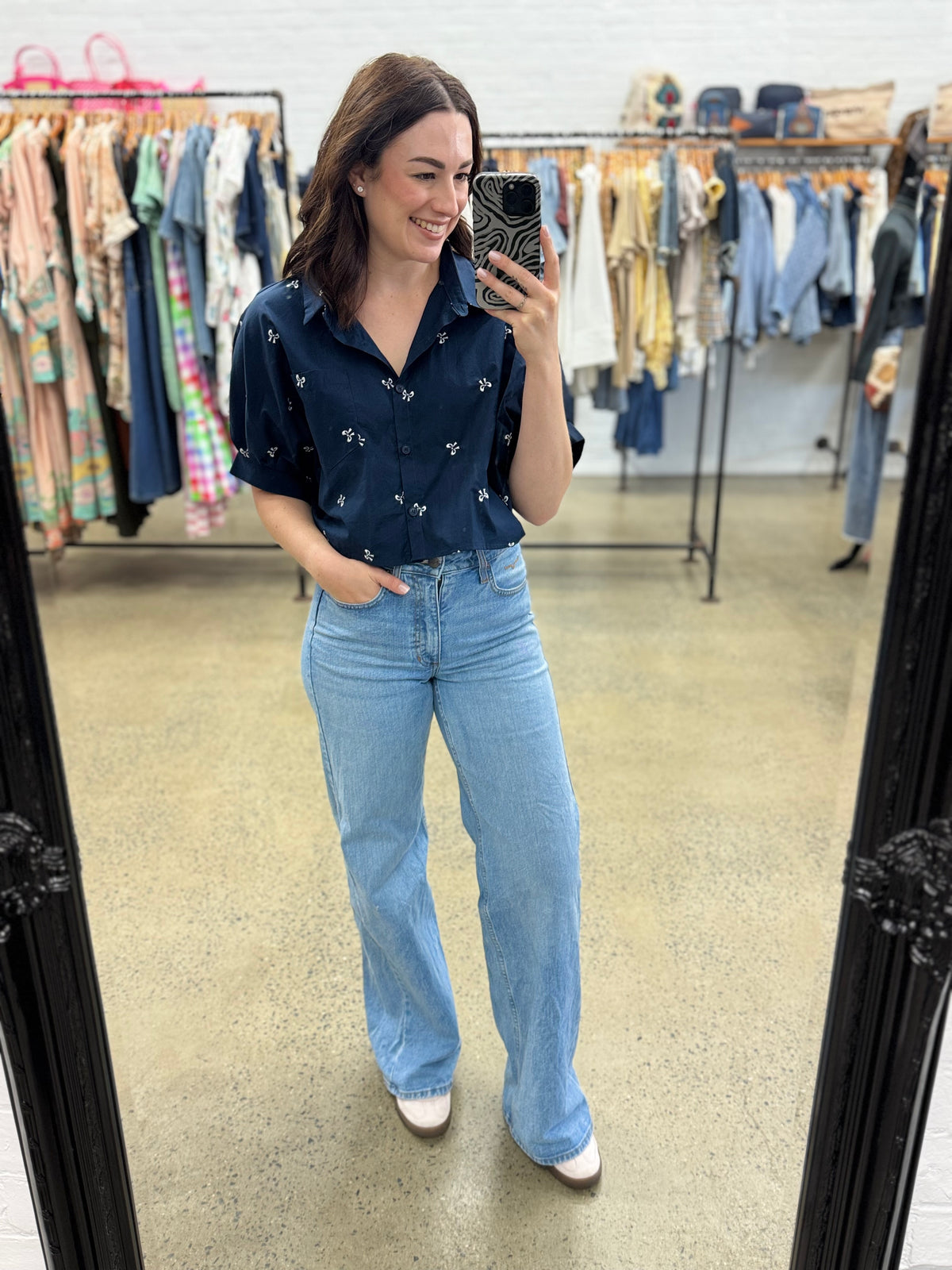 Seili Crop Top - Navy With Bows