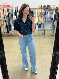 Seili Crop Top - Navy With Bows