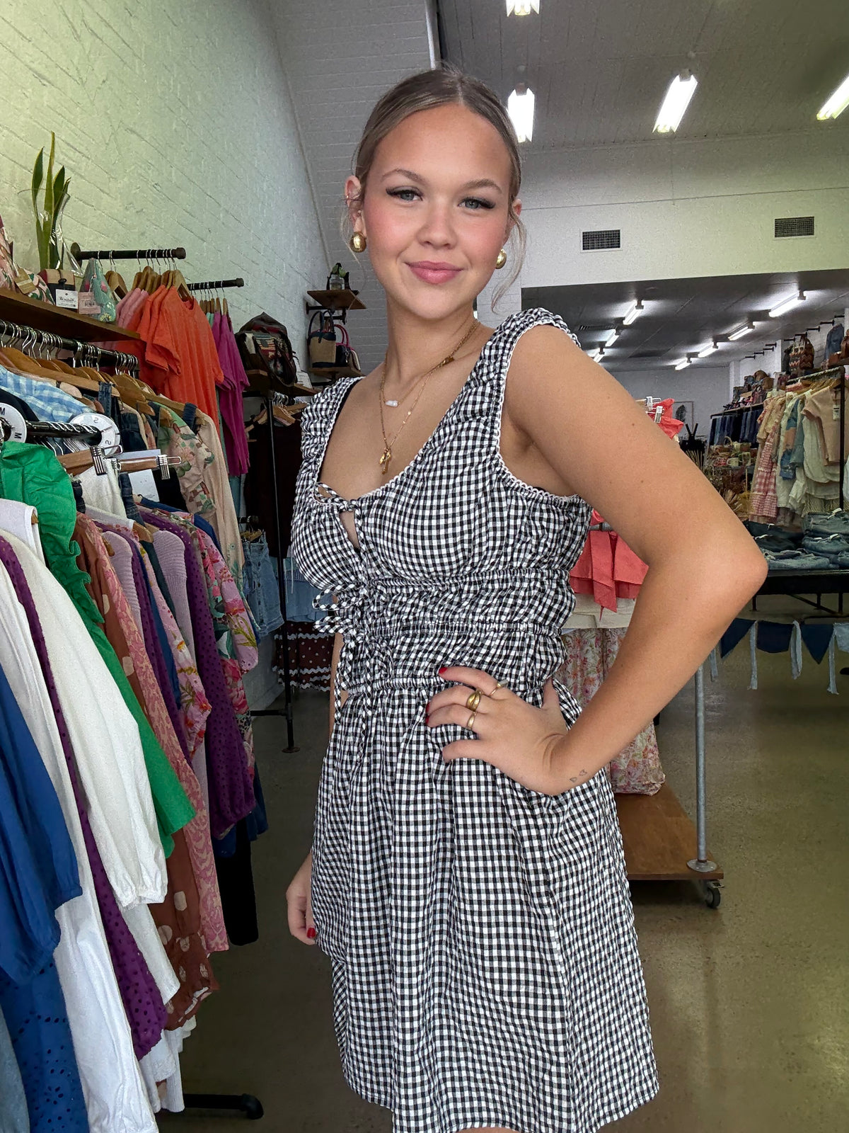 Charli Mini Dress - Black & White Gingham