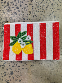 Beaded Clutch - Red & White Stripe with Lemons