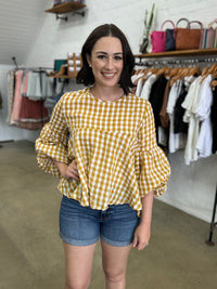 Marjorie Top - Mustard Gingham