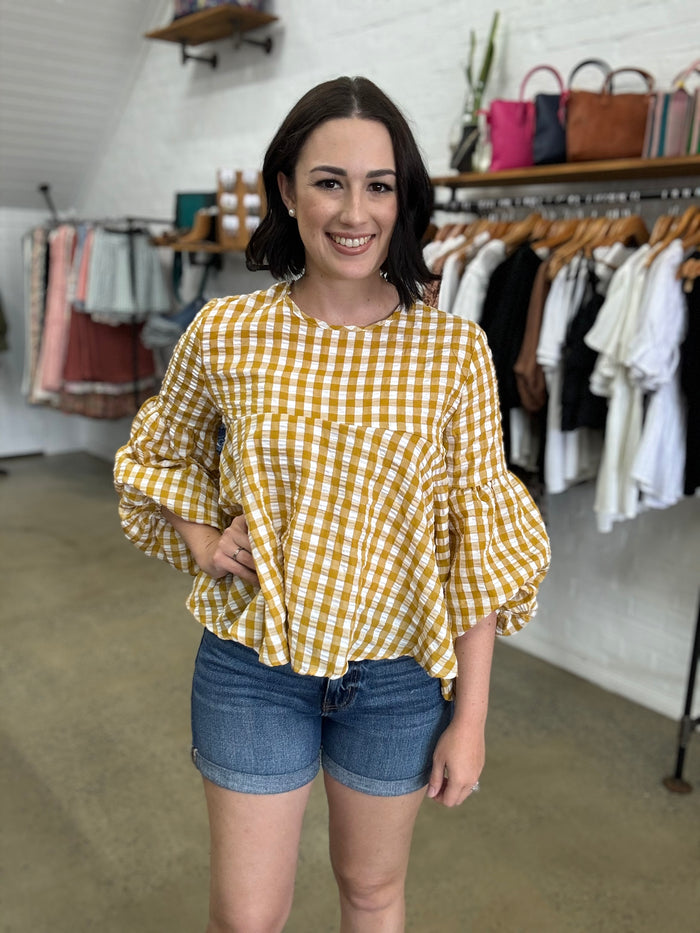 Marjorie Top - Mustard Gingham