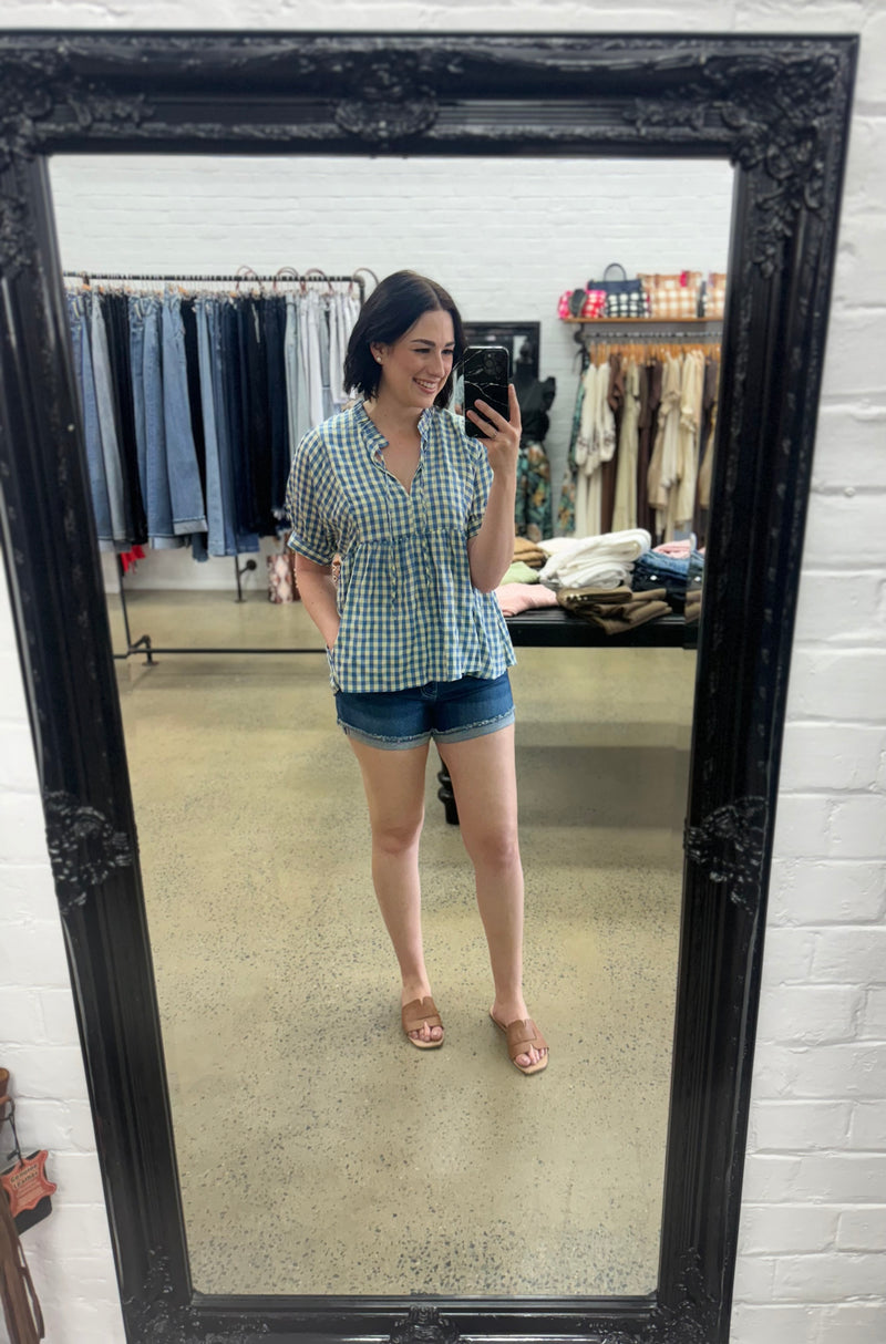 Brianna Top - Blue & Pastel Yellow Gingham
