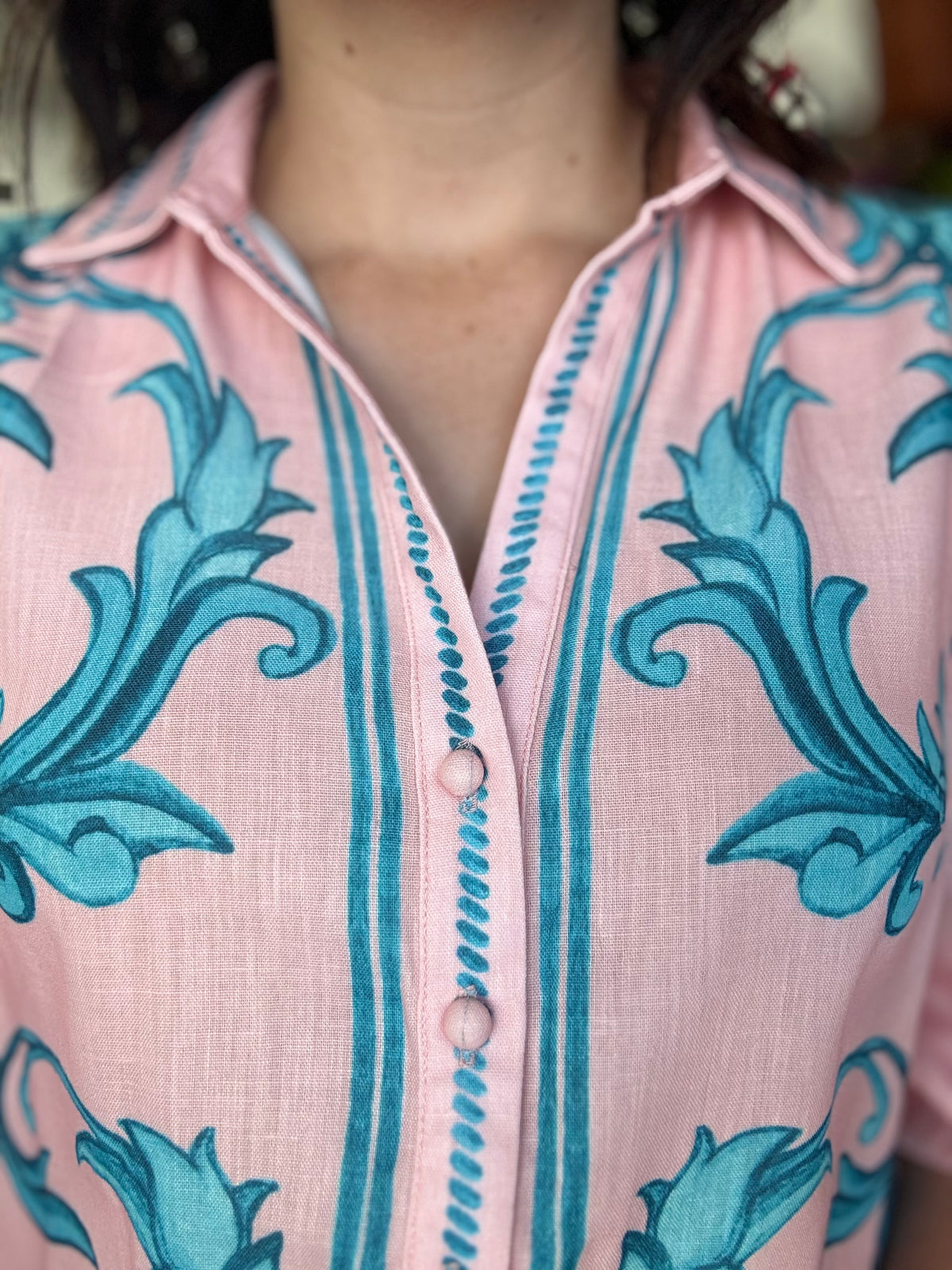 Mabel Top - Pink & Aqua Floral