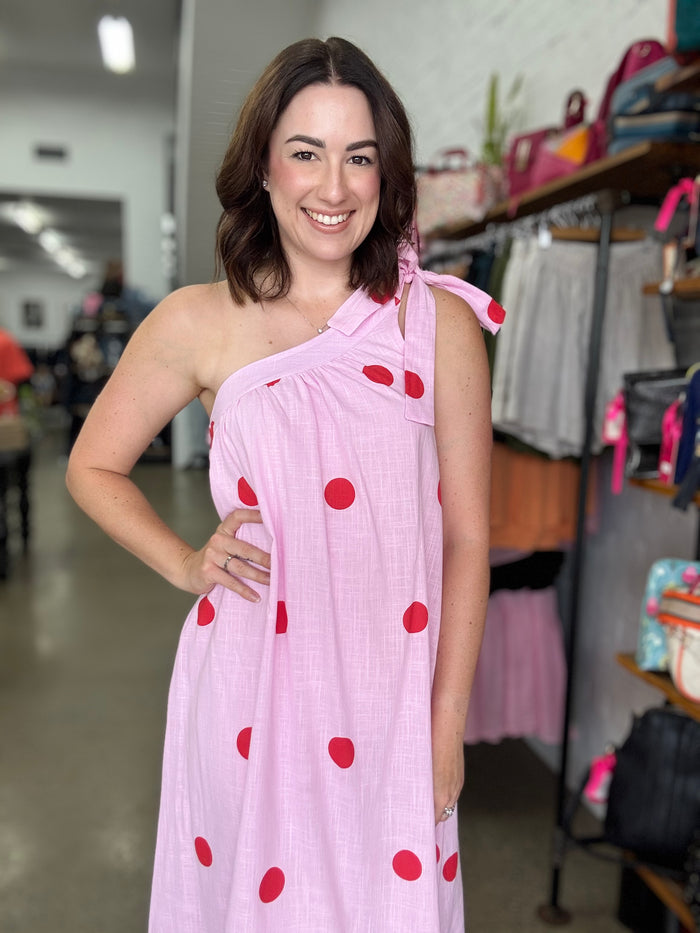 One Shoulder Florence Maxi - Pink & Red