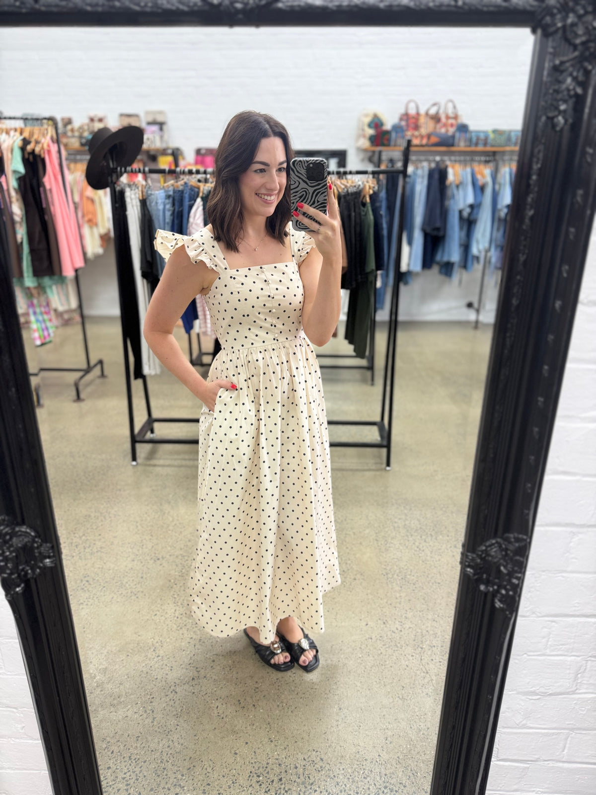 Zyla Dress - Navy Polka Dot