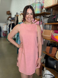 Faye Mini Dress - Peach & Brown