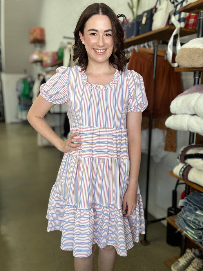 Darlene Dress - Pastel Stripe