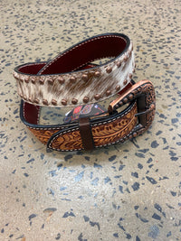 Western Belt - Cowhide Floral