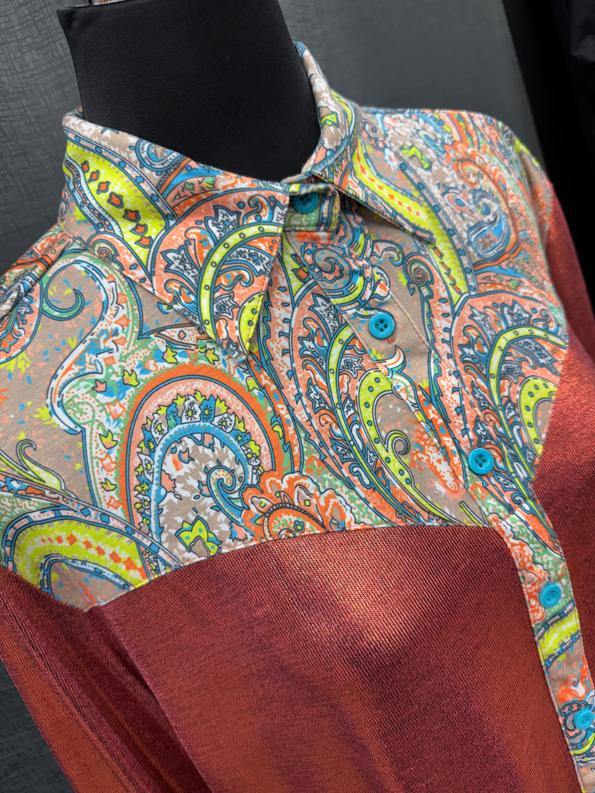 Cowgirl Tuff Pullover Arena Shirt - Rust Metallic With Colourful Paisley Accents