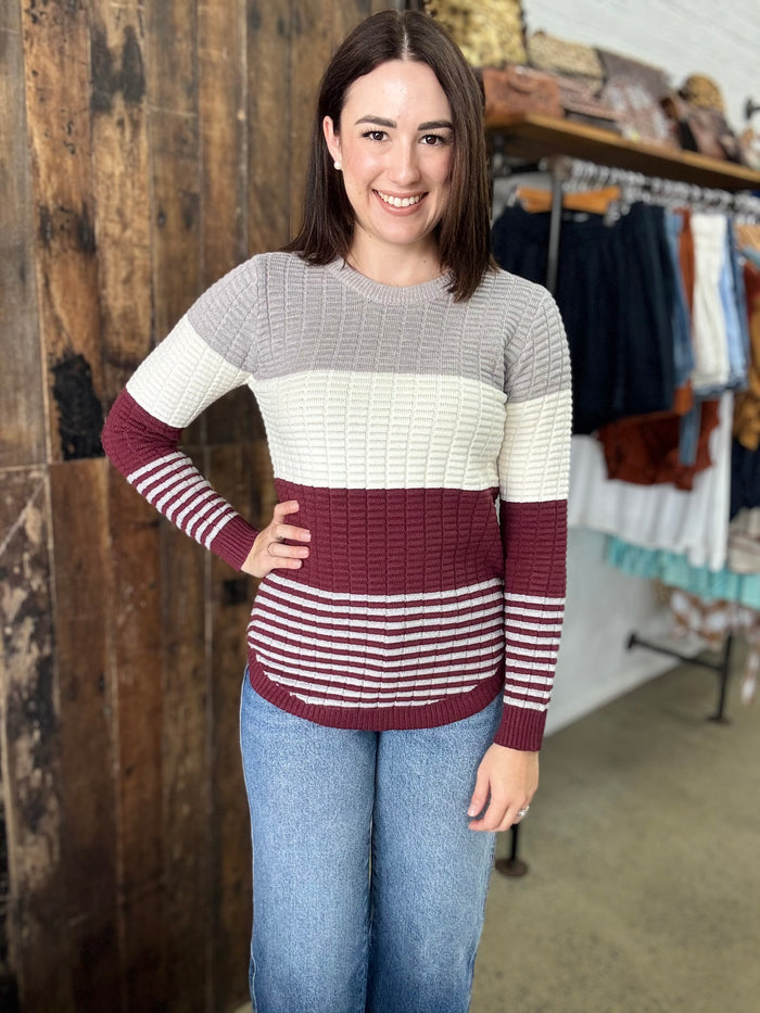Myra Knit - Burgundy Stripe