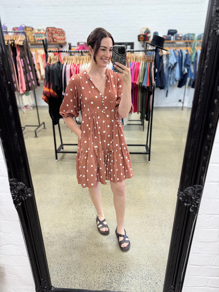 Marlow Dress - Polka Dot Rust