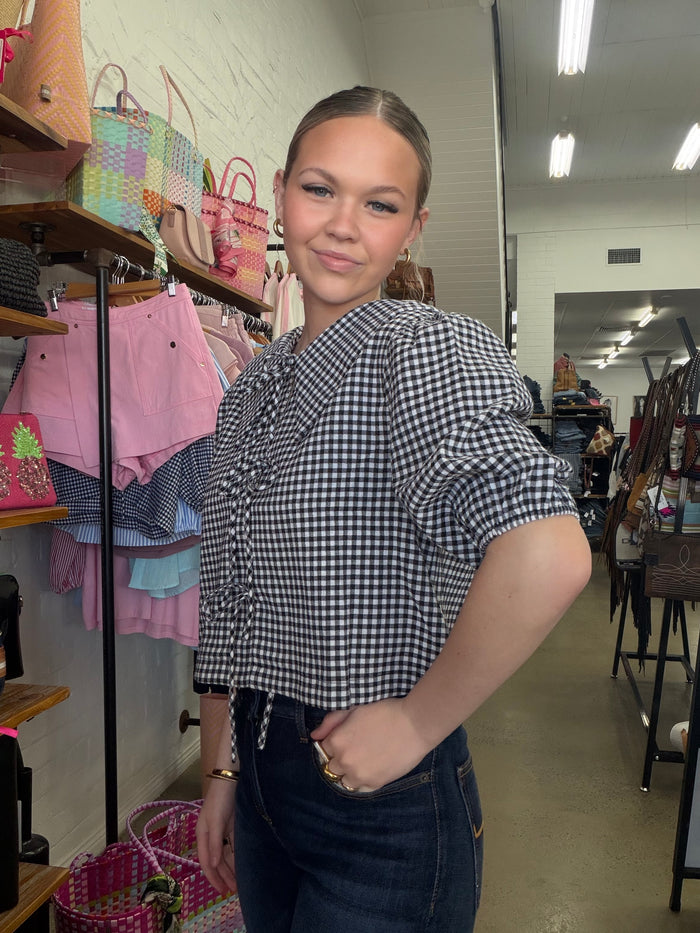 Christa Top - Black & White Gingham