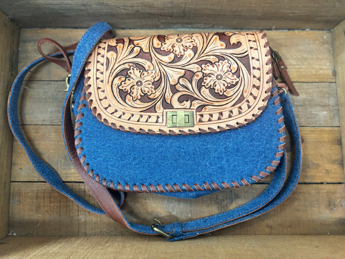 Becca - Tooled Denim Crossbody
