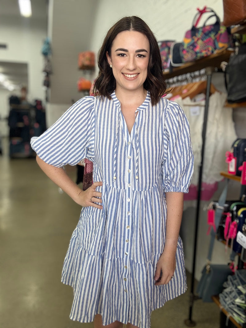Hadley Dress - Blue Stripe