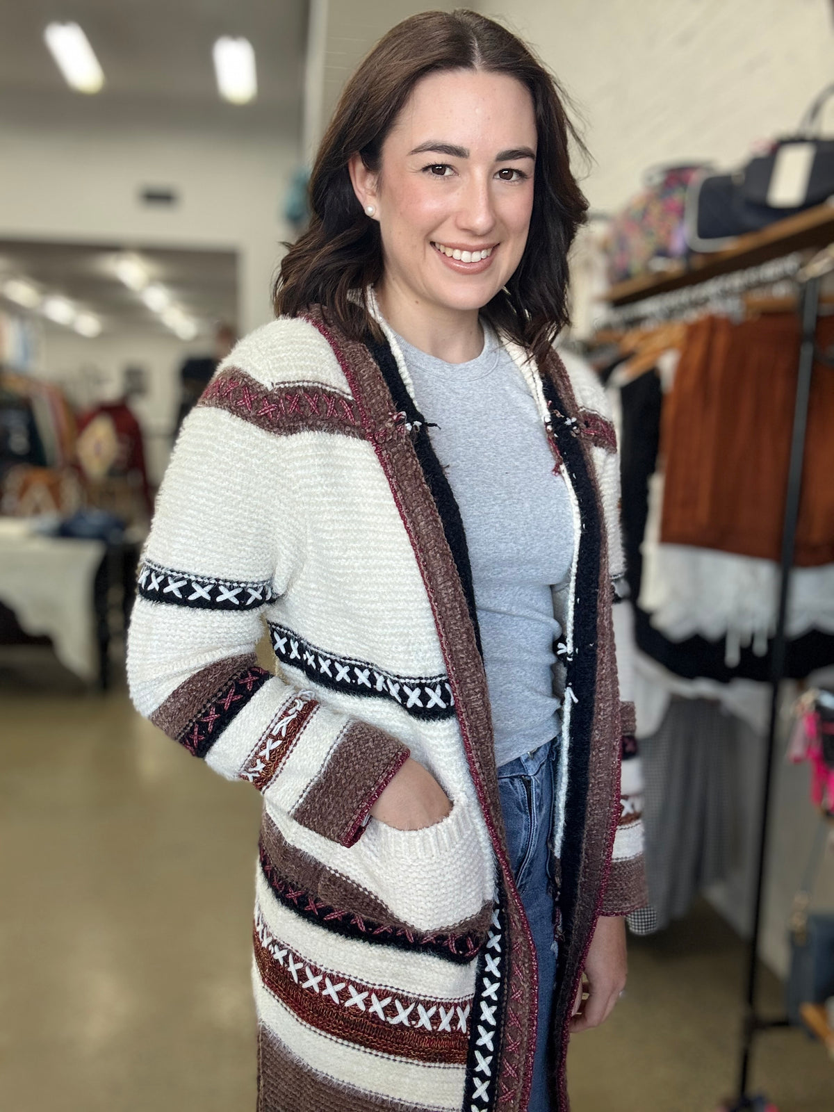 Frankie Cardigan - Burgundy & Beige