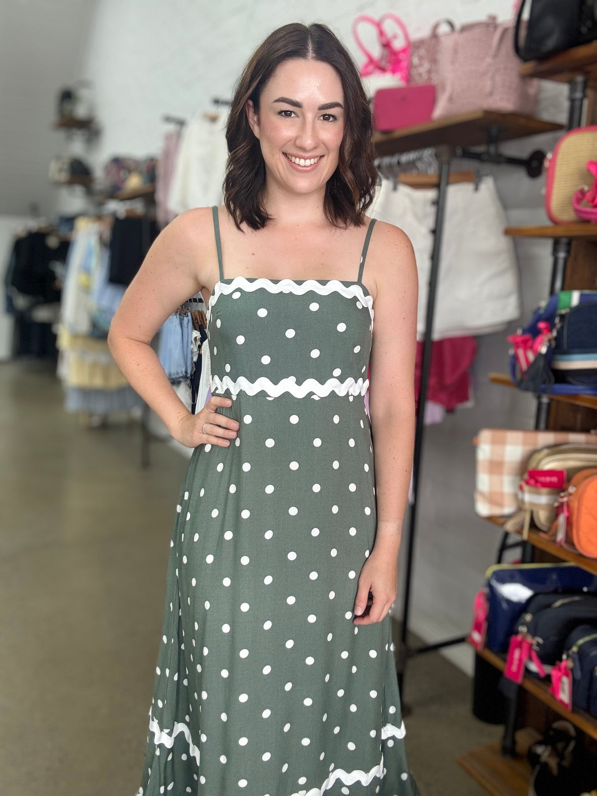 Sagey Maxi Dress - Sage Polka Dot