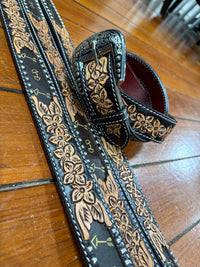 Western Belt - Floral Tooling with Arrow Inlay