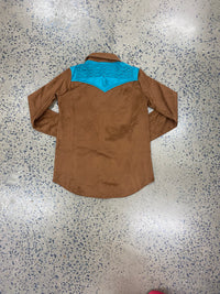 Cowgirl Tuff Pullover Arena Shirt - Brown With Turquoise Accents