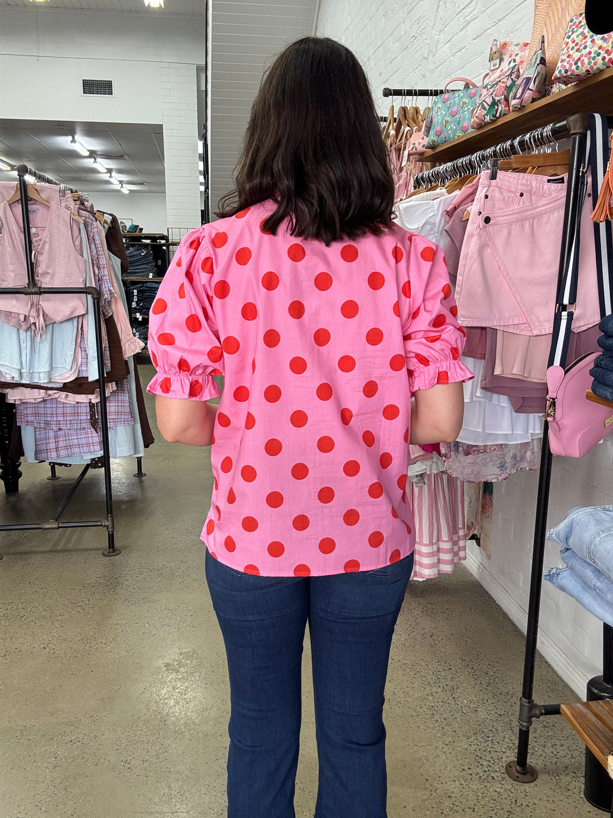 Pippa Top - Pink and Red Polka Dot