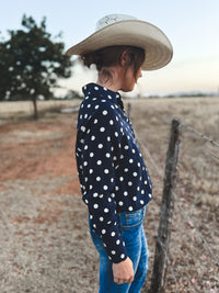Mae Top - Navy Polka Dot