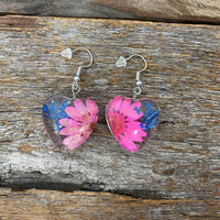 Earrings - Blue & Pink Flower Heart Drop Earrings