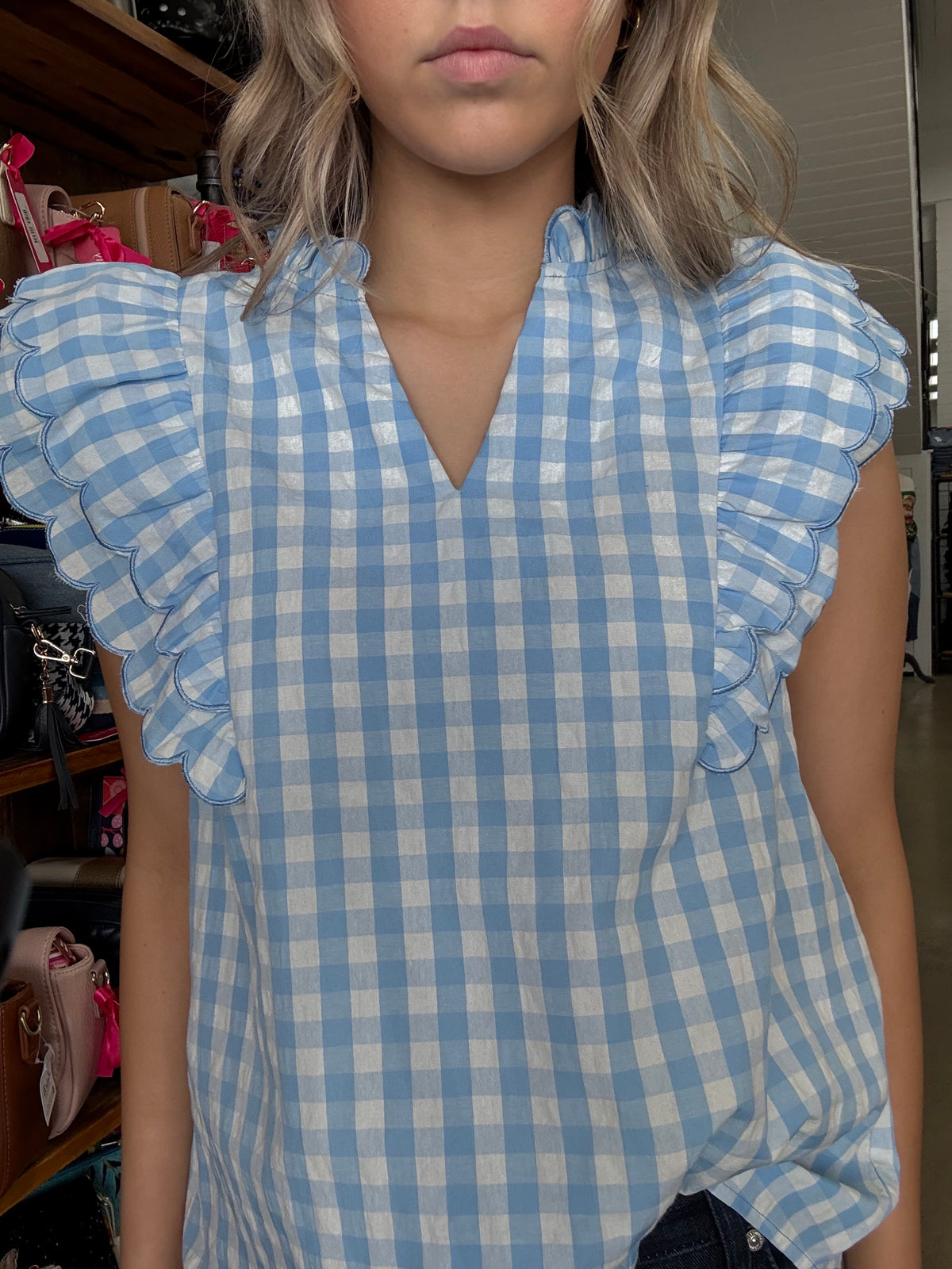 Linden Top - Blue Gingham