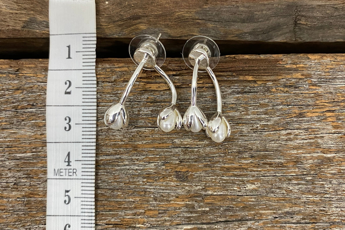 Earrings - Dual Floral Pearl Drop Earrings