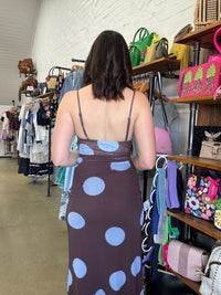 Mocha Maxi Dress - Blue Polka Dot