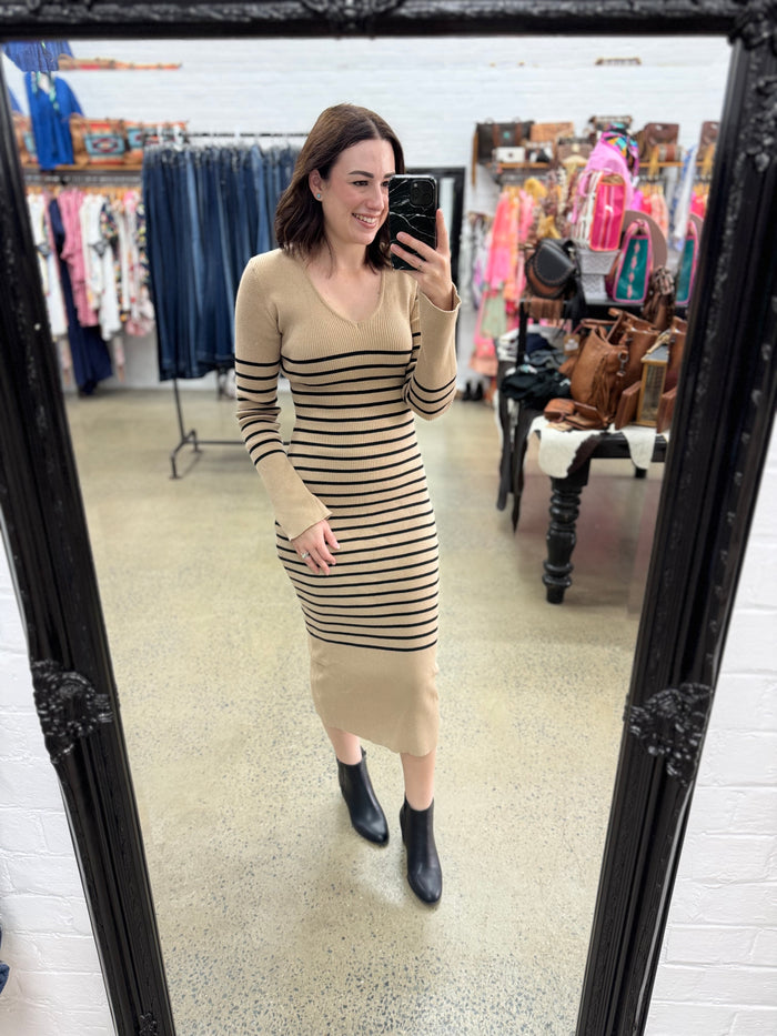 Milani Dress - Oat & Black Stripe