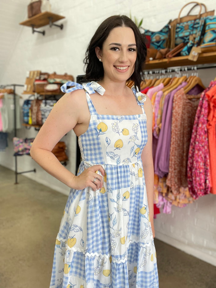 Lucy Dress - White & Blue Gingham