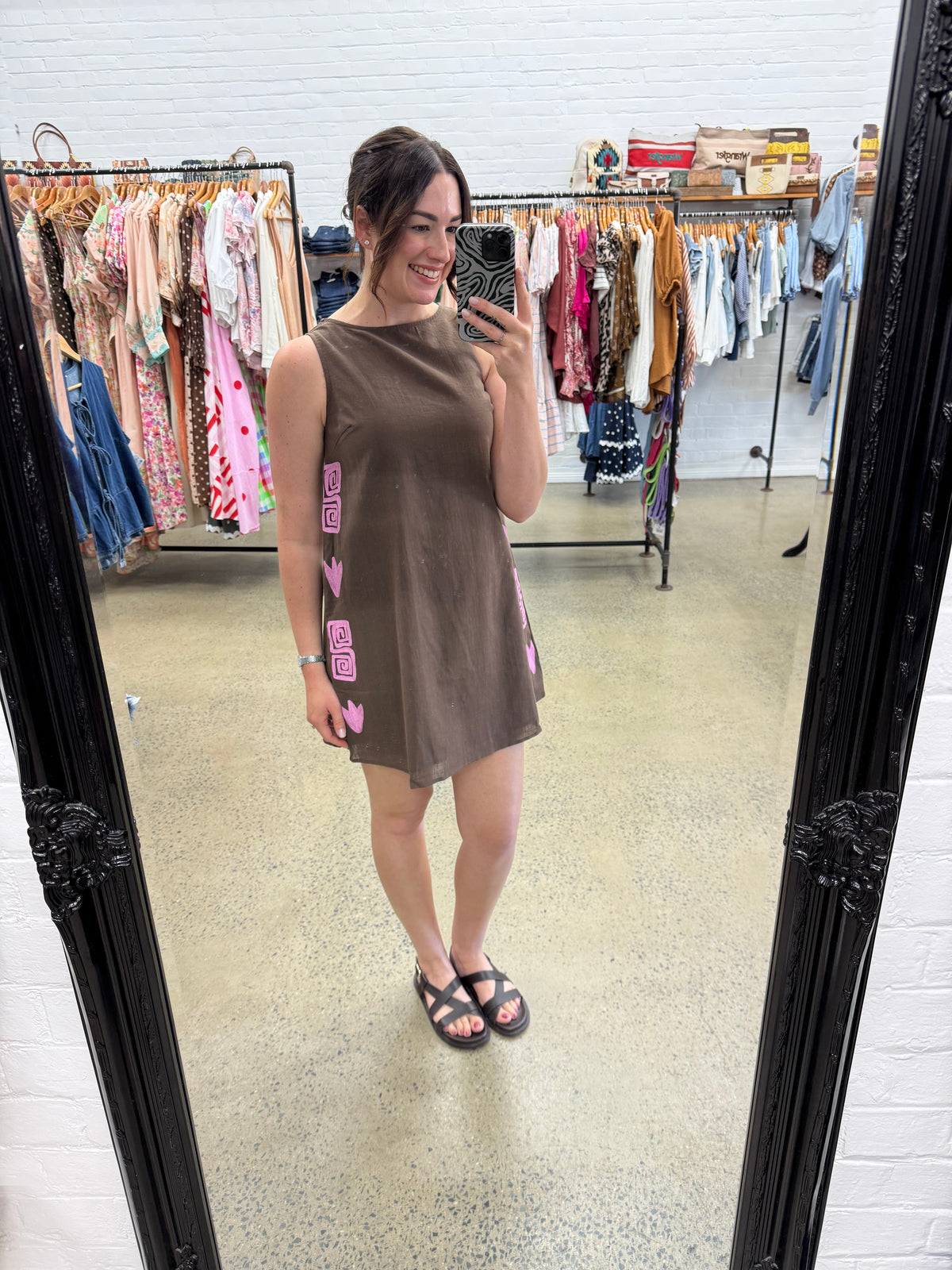 Faye Mini Dress - Chocolate & Pink