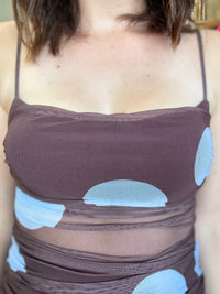 Mocha Maxi Dress - Blue Polka Dot