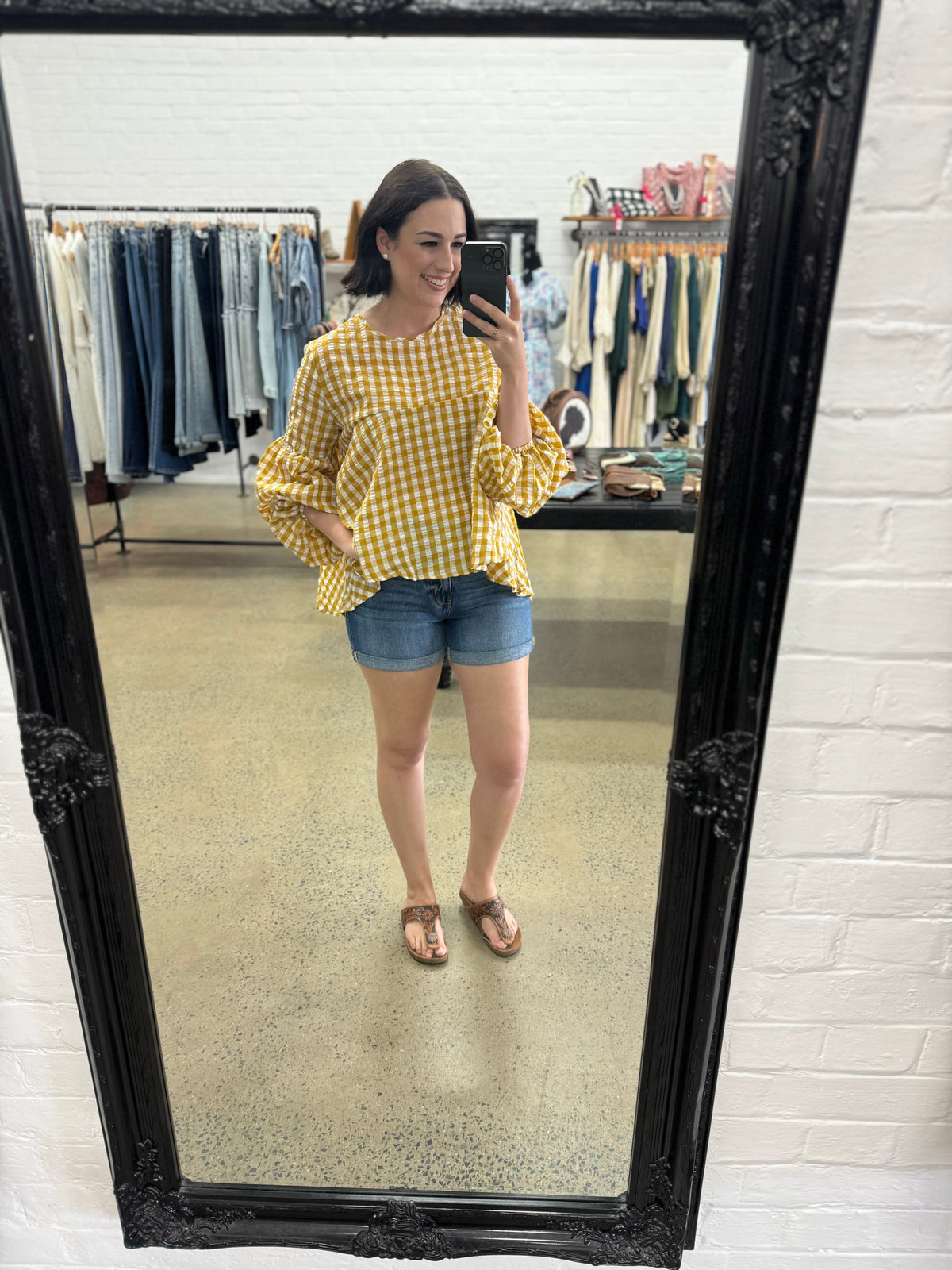 Marjorie Top - Mustard Gingham