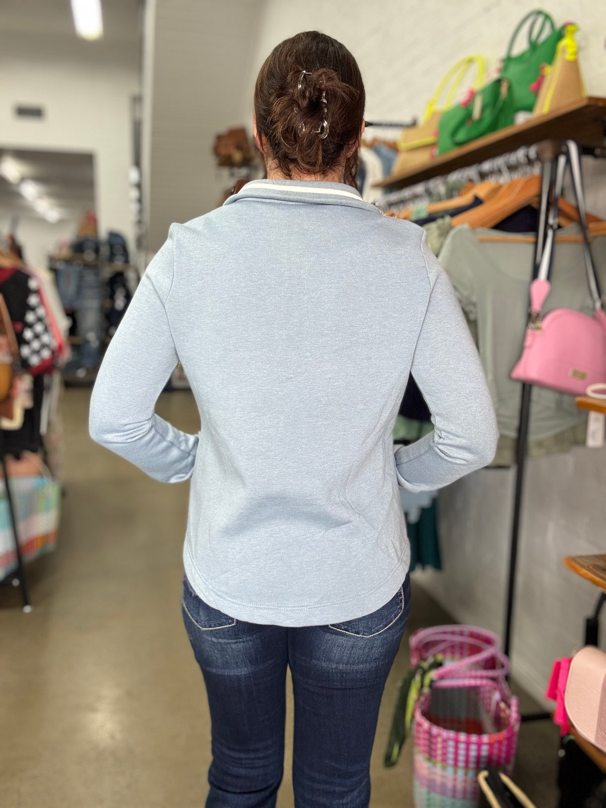Cowgirl Tuff Jumper - Light Blue/White Print