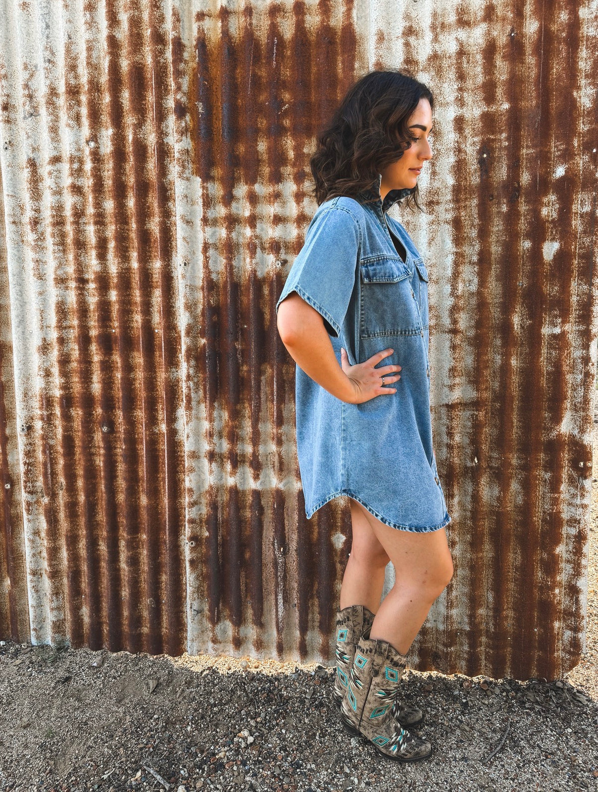 Luna Mini Dress - Mid Wash Denim