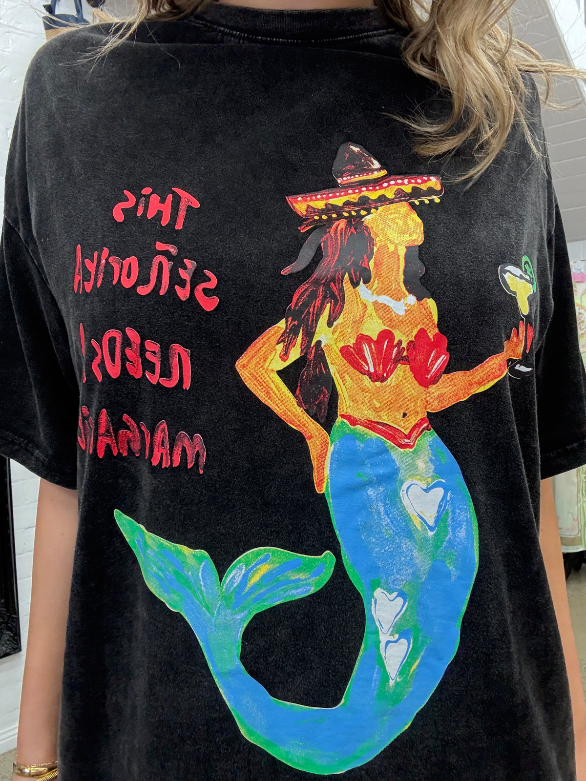 Senorita Margarita Oversized Tee - Washed Black