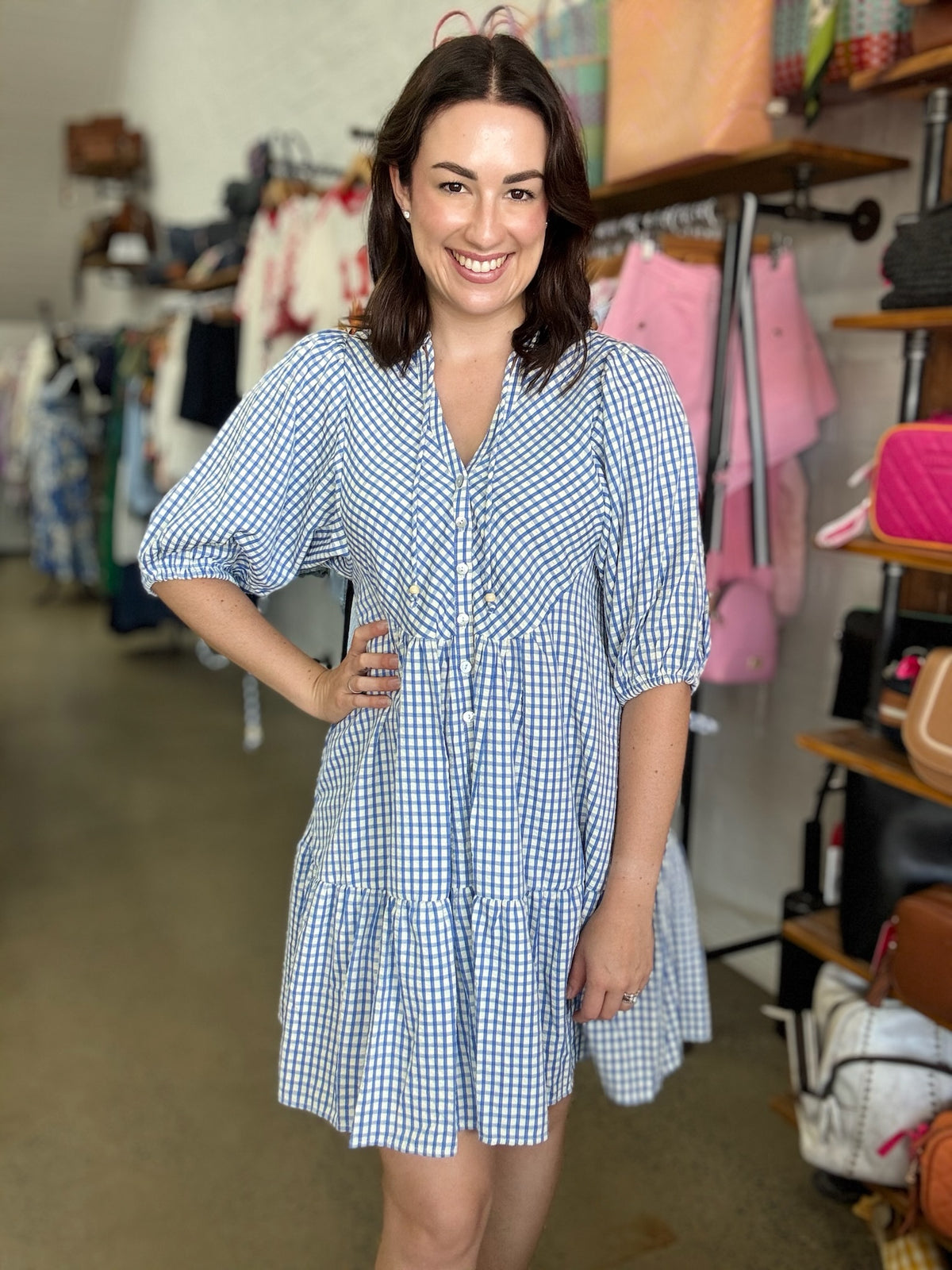 Hadley Dress - Blue & Cream Gingham