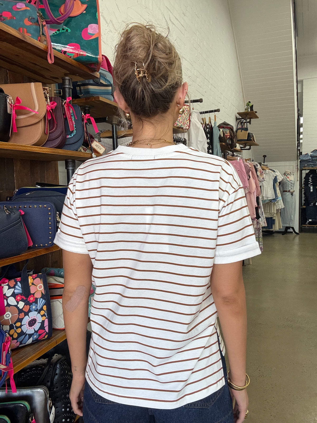 AAE Tee - White & Brown Stripe